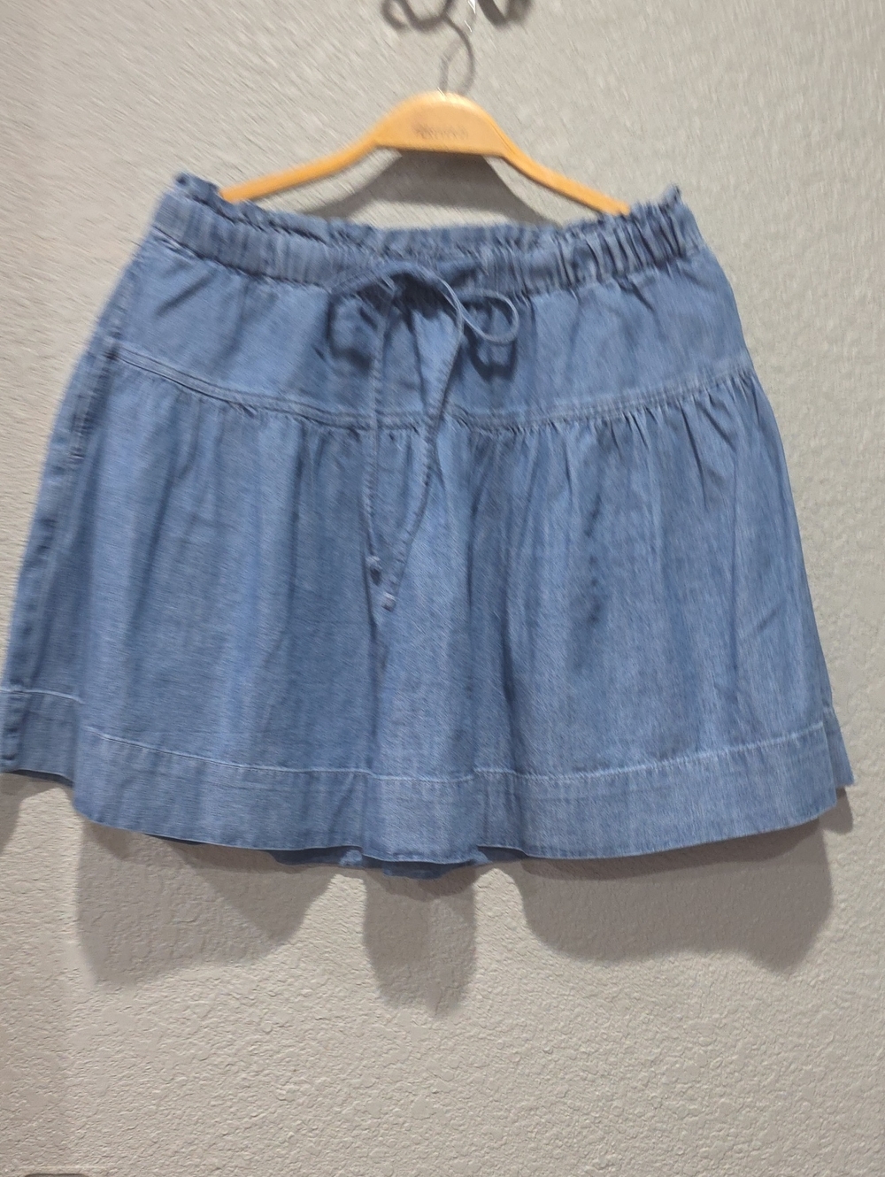 Light Blue Denim Circle Skirt with Drawstring Waist